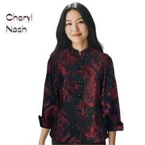 Cheryl Nash Black W Raised Metallic Red Party Event Jacket Blazer NWOT Size S